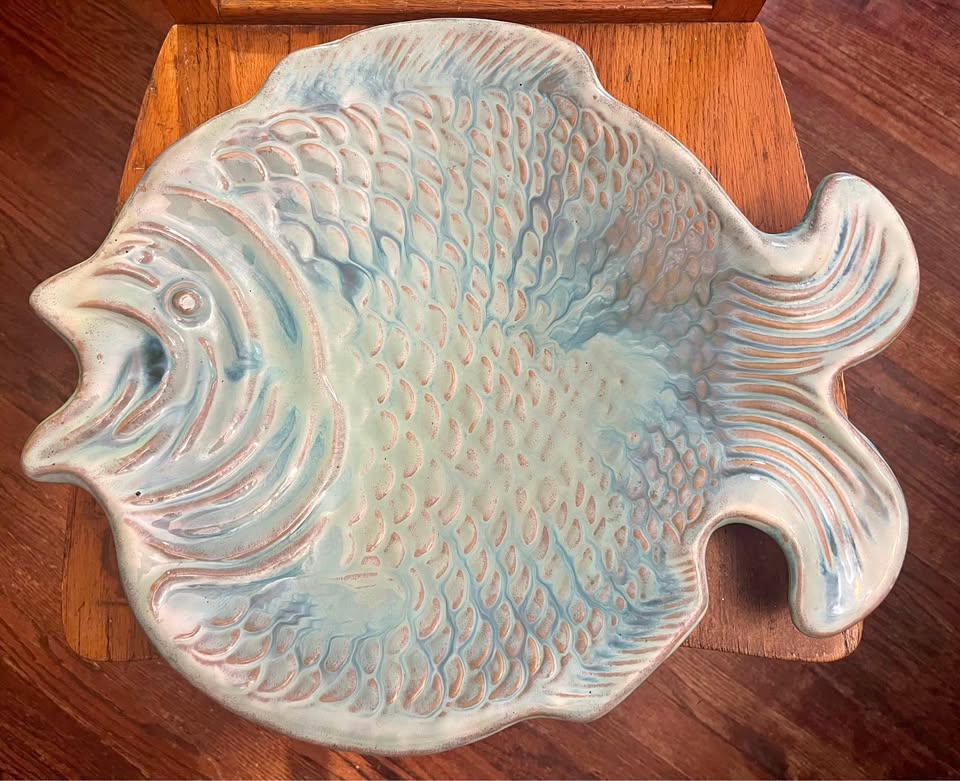 Turquoise ceramic fish platter