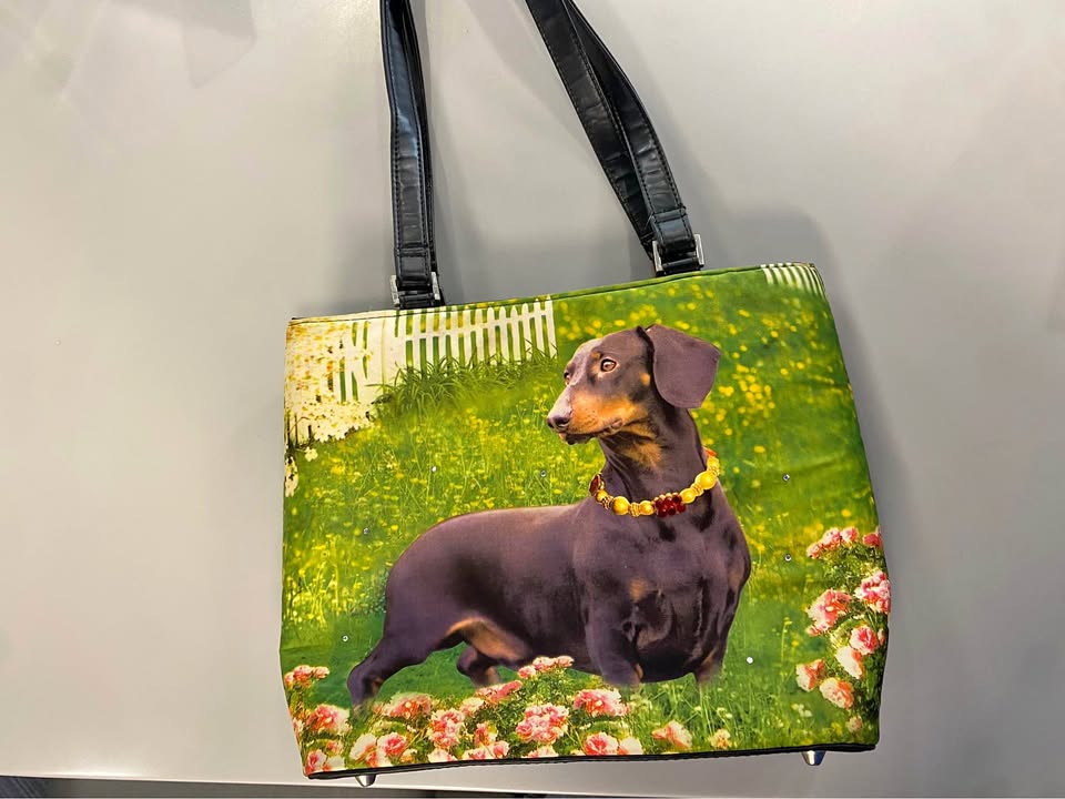 Dachshund garden-print handbag